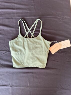 NWT Blogilates Hedge Green Strappy Back Crop Tank Top Sports Bra Women's XS